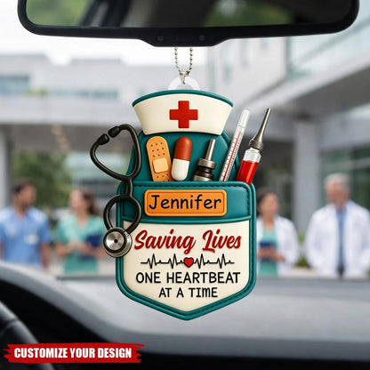 Saving Lives One Heartbeat At A Time - Personalized Nurse Car Ornament Keepsake