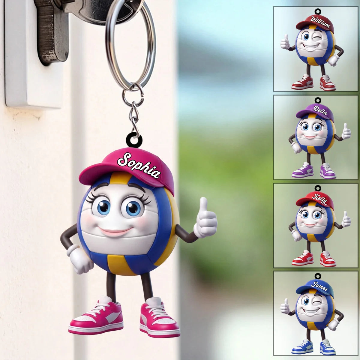 Thumbs Up Volleyball Mascot Personalized Acrylic Keychain - Custom Name Gift for Volleyball Players and Fans