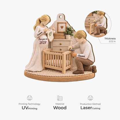 See You in 2027 Preparing for Baby Personalized Wooden Ornament - Keepsake Gift for Expecting Parents