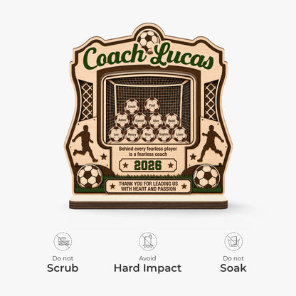 Plaque material and size view - Personalized Soccer Coach Gift