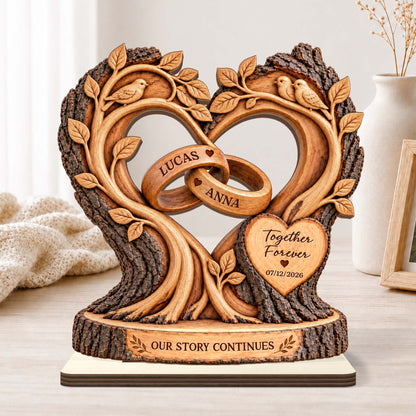 Together Forever Heart Tree Personalized Wooden Plaque - Custom Anniversary & Wedding Gift for Couples