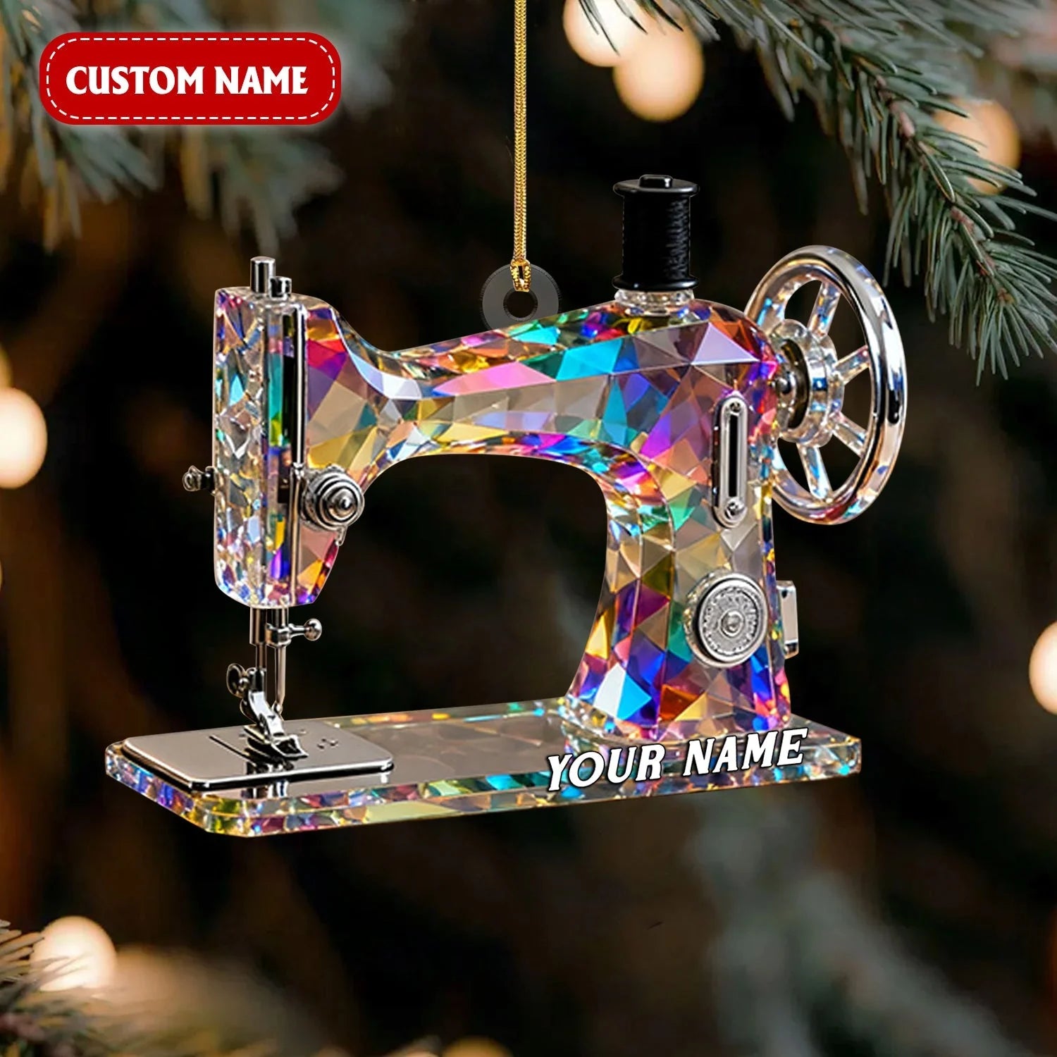 Stained Glass Effect Sewing Machine Personalized Acrylic Ornament - Custom Tailor & Quilter Christmas Gift