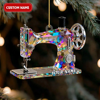 Stained Glass Effect Sewing Machine Personalized Acrylic Ornament - Custom Tailor & Quilter Christmas Gift