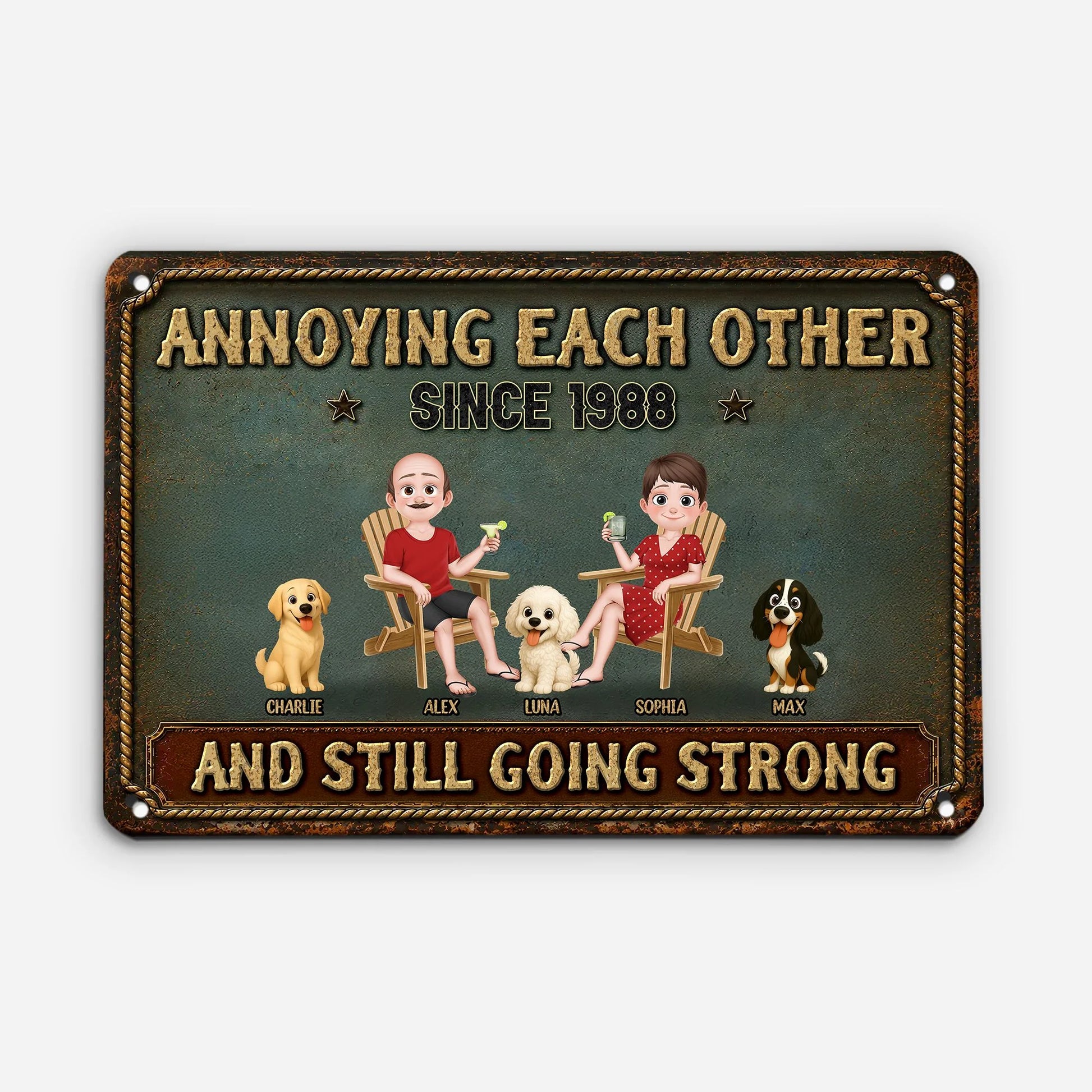 "Annoying Each Other Since" Personalized Metal Sign for Couples - Funny Custom Dog Parents Wall Art Decor