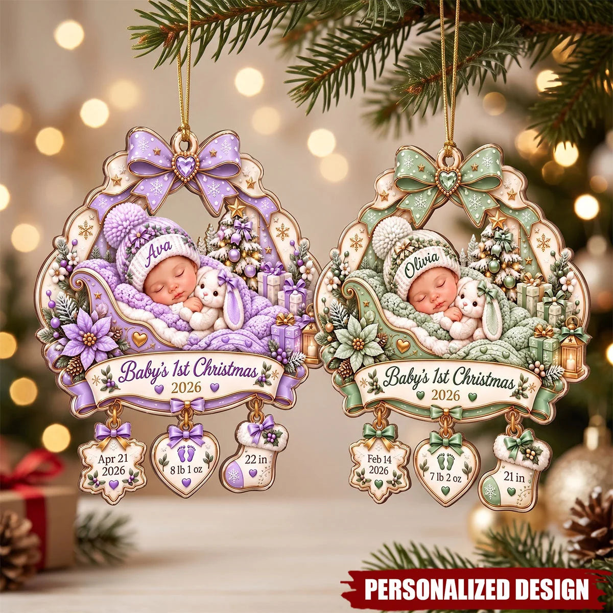 Baby's 1st Christmas Personalized Wooden Ornament - Custom Keepsake Gift for New Mom
