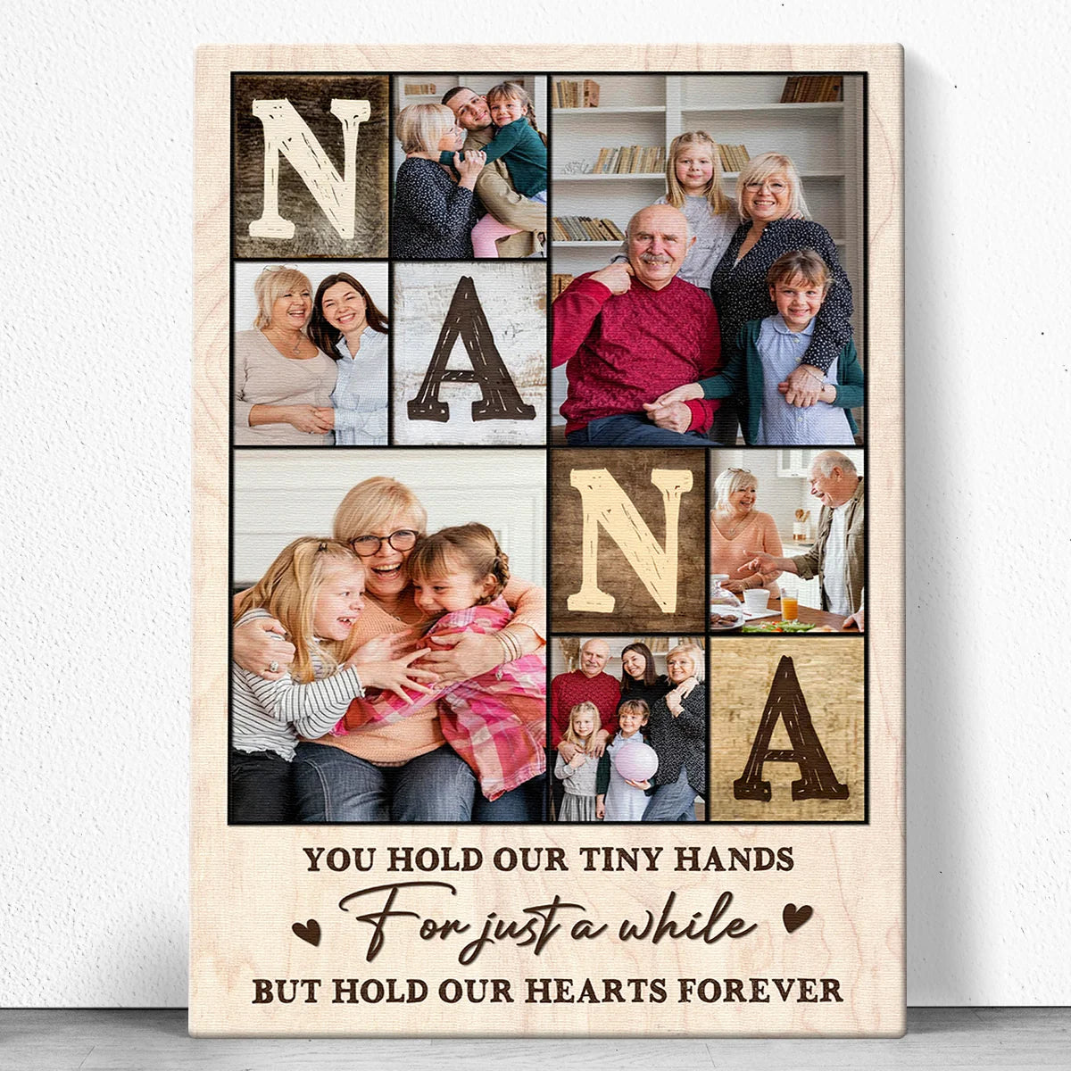 "Hold Our Hearts" Personalized Nana Photos Canvas / Poster - Custom Grandkids Wall Art Gift