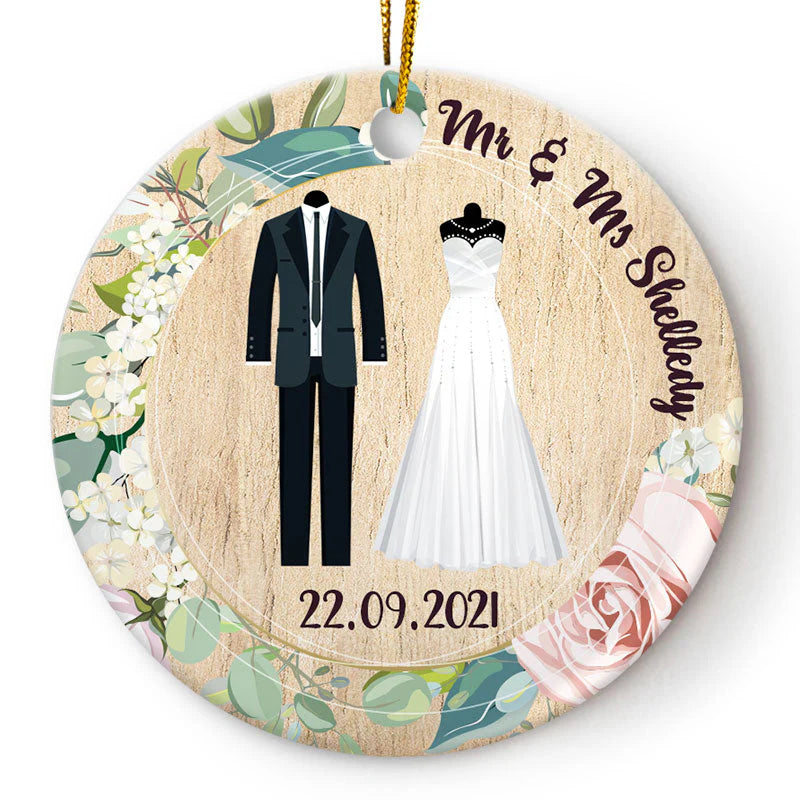 Custom Wedding Ceramic Ornament for Couples with personalized design details for meaningful gifting