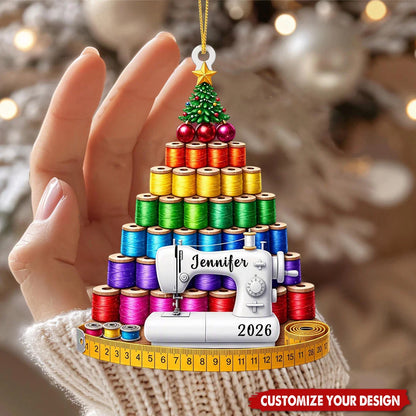 Personalized Sewing Acrylic Ornament - Custom Thread Spools Christmas Decor for Seamstress
