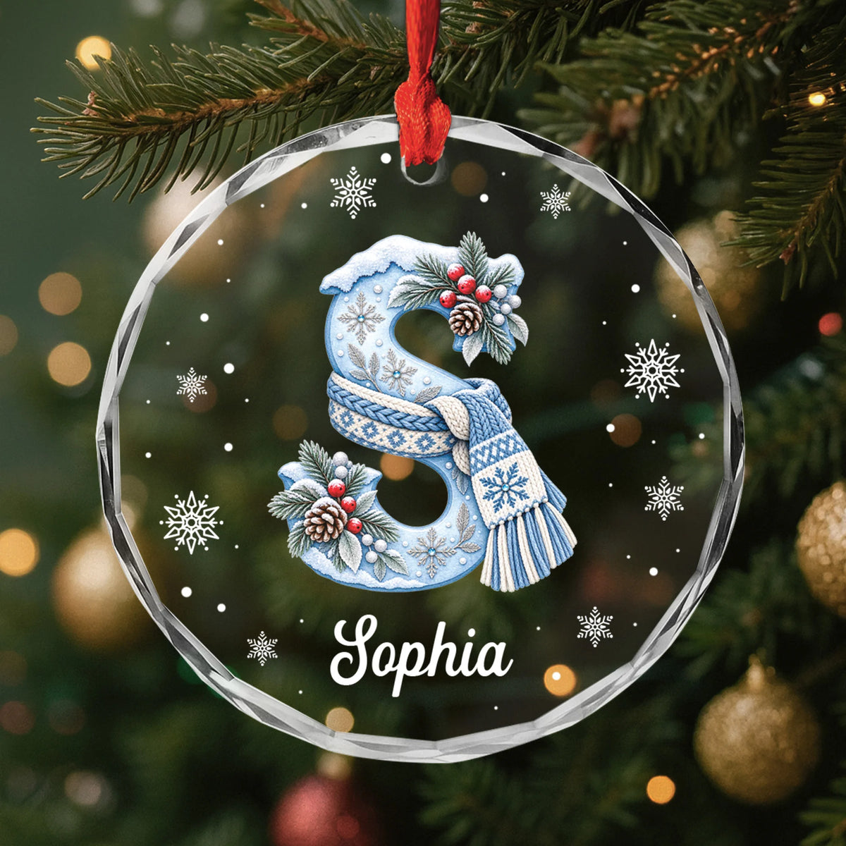 Winter Monogram Name Personalized Glass Ornament - Custom Christmas Keepsake for Kids