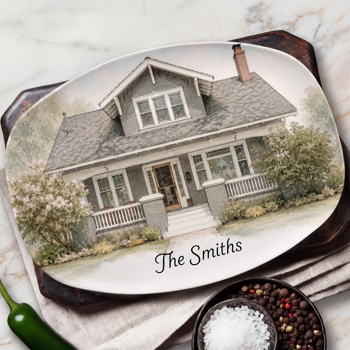 House Portrait Personalized Platter Plate - Custom Housewarming Gift for Family