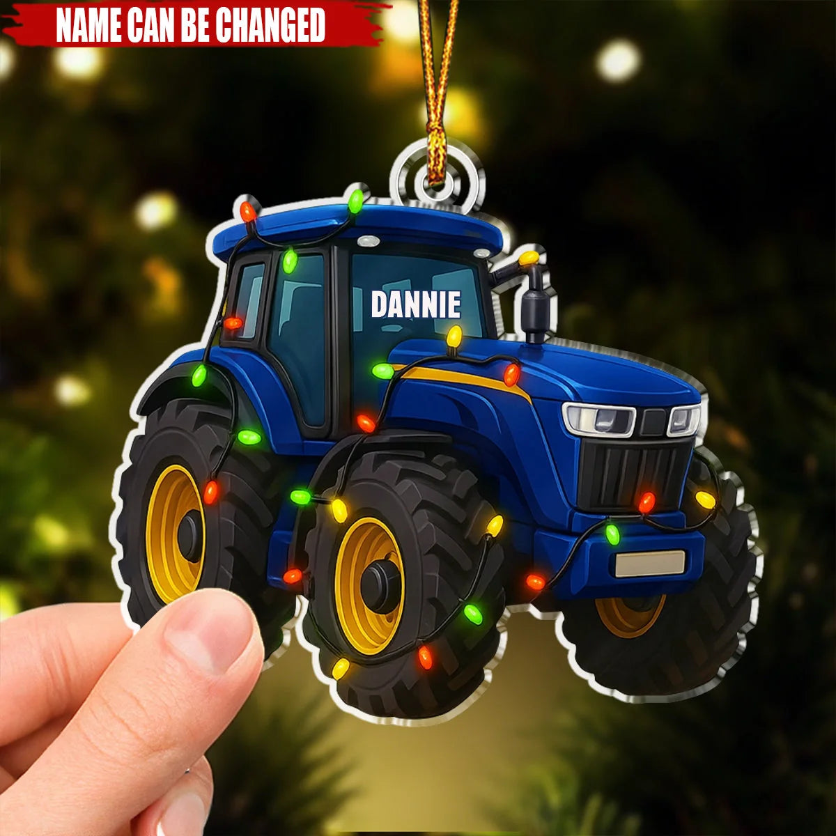 Personalized Tractor Christmas Ornament - Custom Name Acrylic Farm Truck Decor Gift for Kids