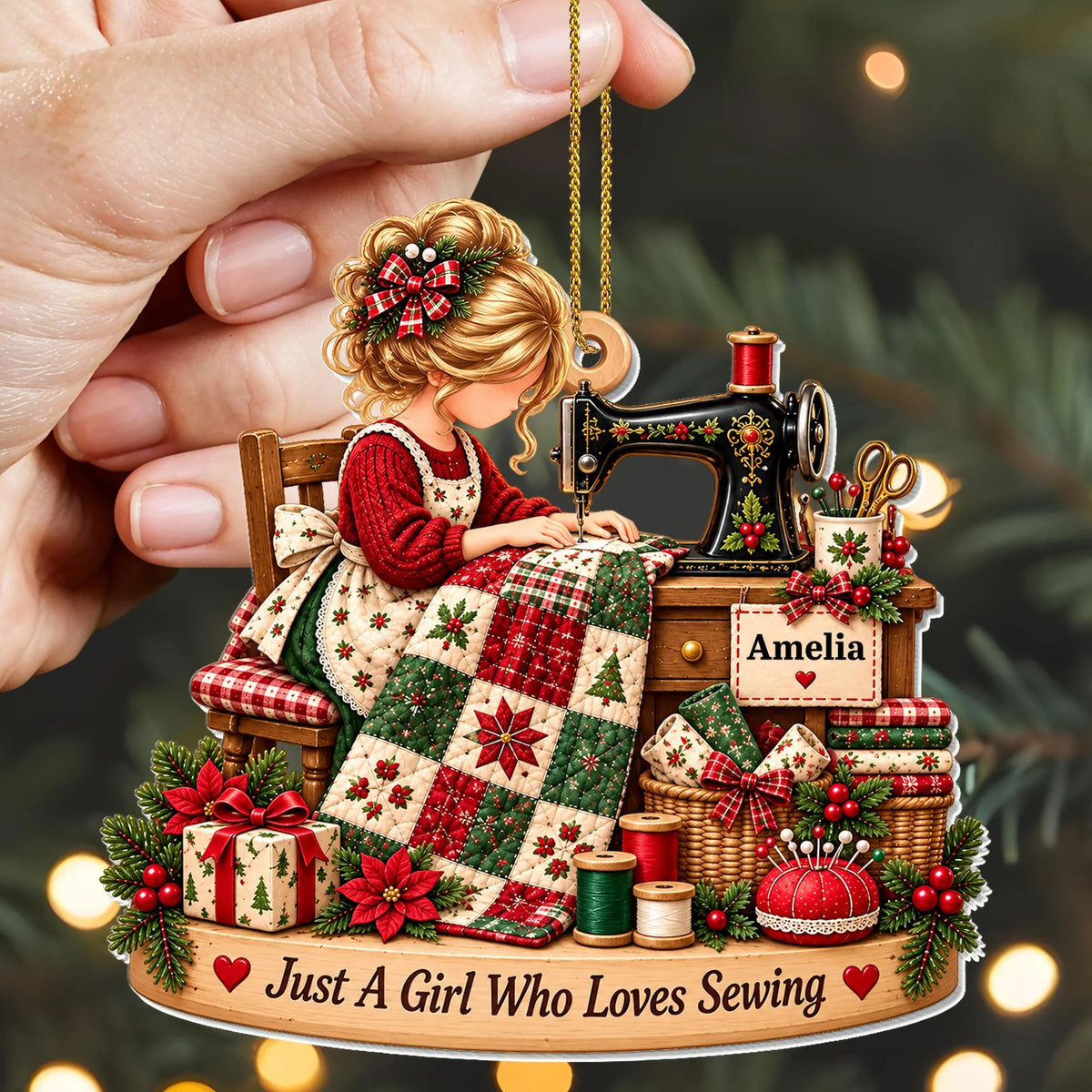 Just A Girl Who Loves Sewing Personalized Acrylic Ornament - Custom Quilter Gift for Mom