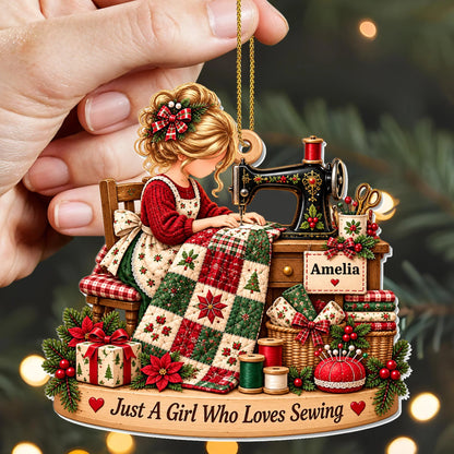Just A Girl Who Loves Sewing Personalized Acrylic Ornament - Custom Quilter Gift for Mom