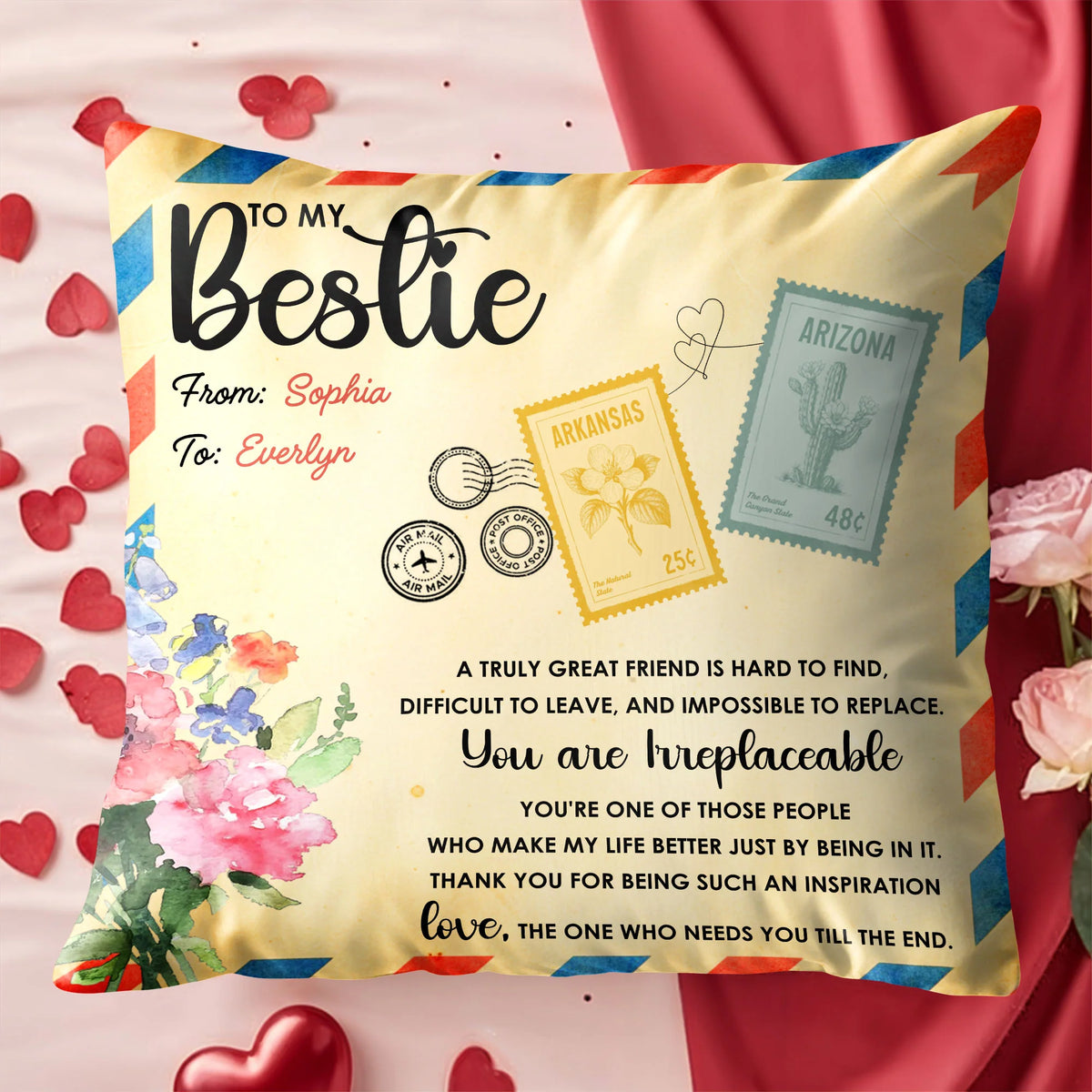 To My Bestie You Are Irreplaceable Personalized Pillow - Custom Long Distance Gift for BFF