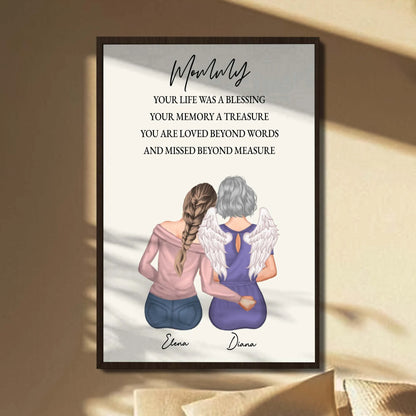 "Your Life Was A Blessing" Personalized Mom Memorial Poster / Canvas - Custom Wall Art for Daughter