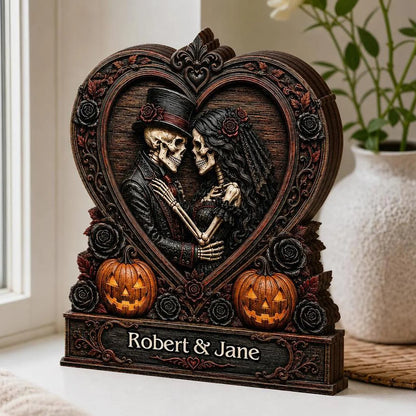Plaque material and size view - Personalized Skeleton Couple Plaque
