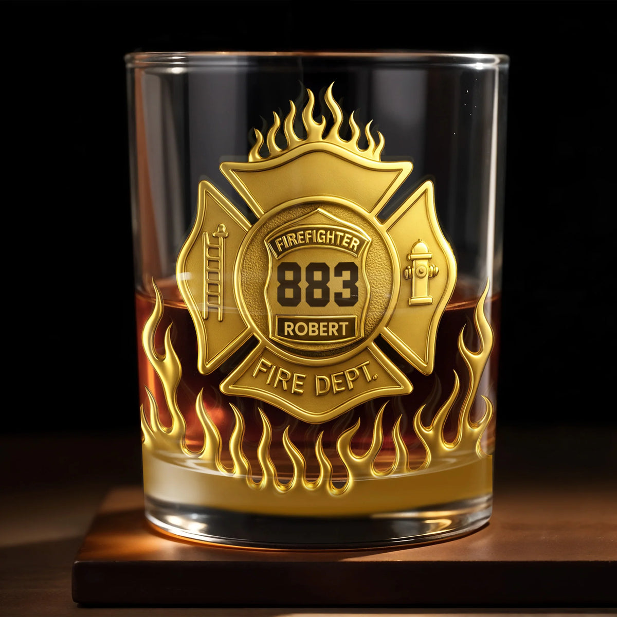 Fire Dept Badge Personalized Whiskey Glass for Firefighter - Custom Retirement Gift