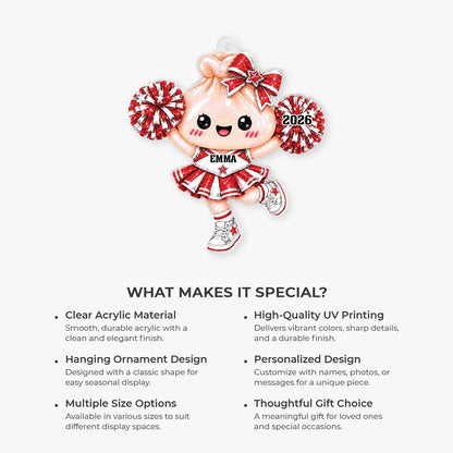 Squishy Cheerleader Dumpling Personalized Acrylic Ornament - Cute Christmas Gift for Cheerleaders