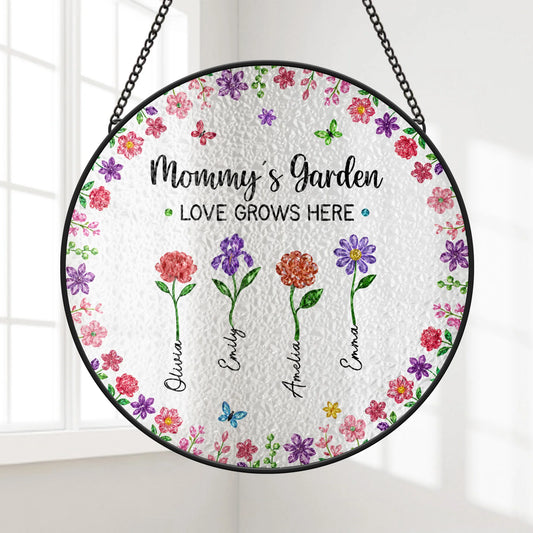 Grandma's Garden Love Grows Here - Personalized Glass Suncatcher Gift for Mom & Grandma