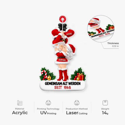 Kissing Santa Growing Old Together Personalized Acrylic Ornament - Christmas Gift for Couples