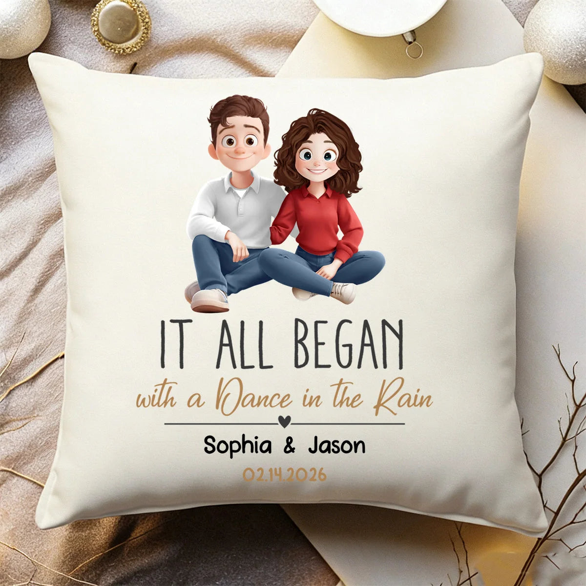 "It All Began" Personalized Couple Pillow - Custom Anniversary Keepsake Gift for Husband Wife