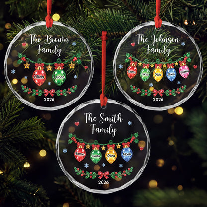 Christmas Lights Personalized Family Name Glass Ornament - Holiday Keepsake for Family