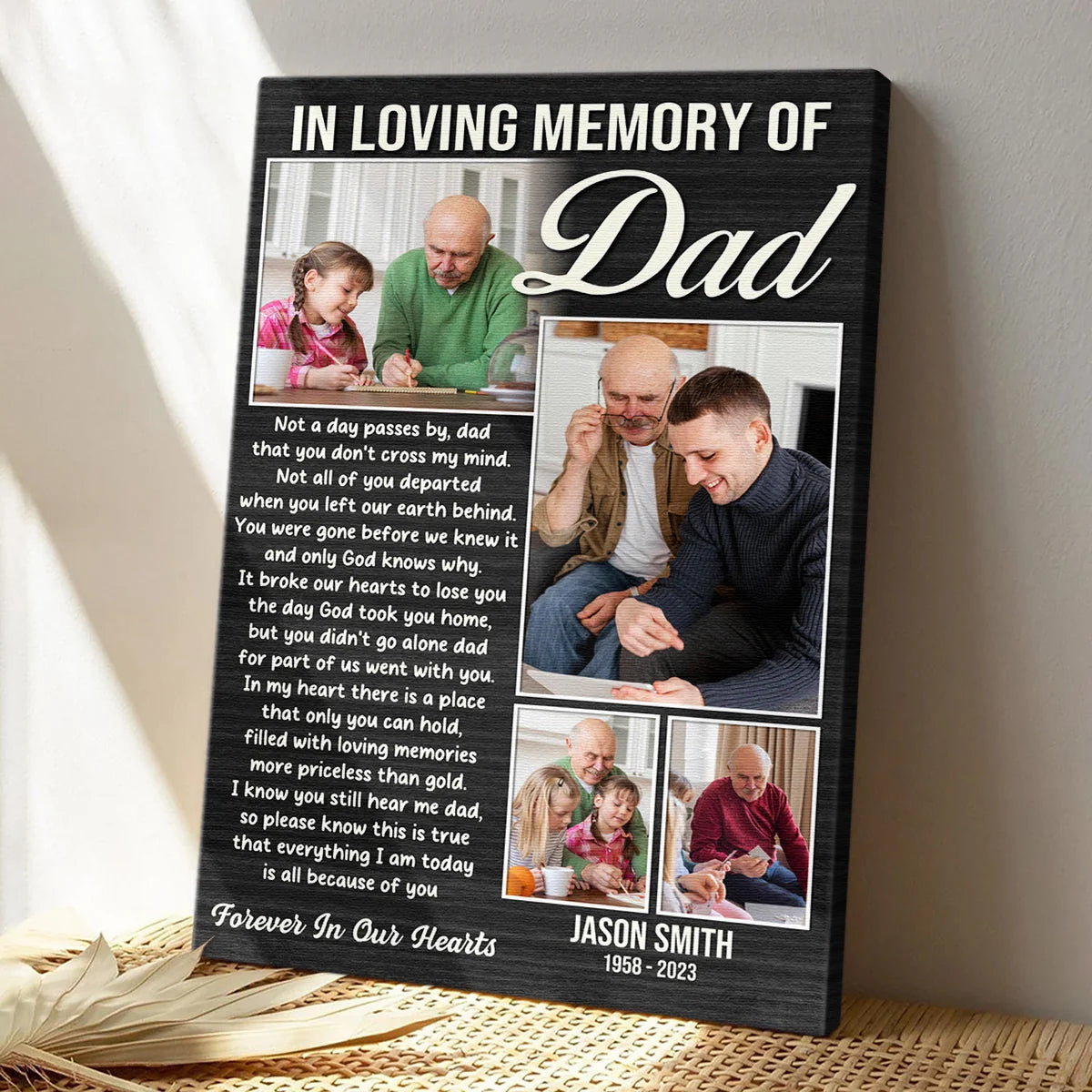 "In Loving Memory Of Dad" Personalized Canvas / Poster - Custom Wall Art Photo Collage Sympathy Gift