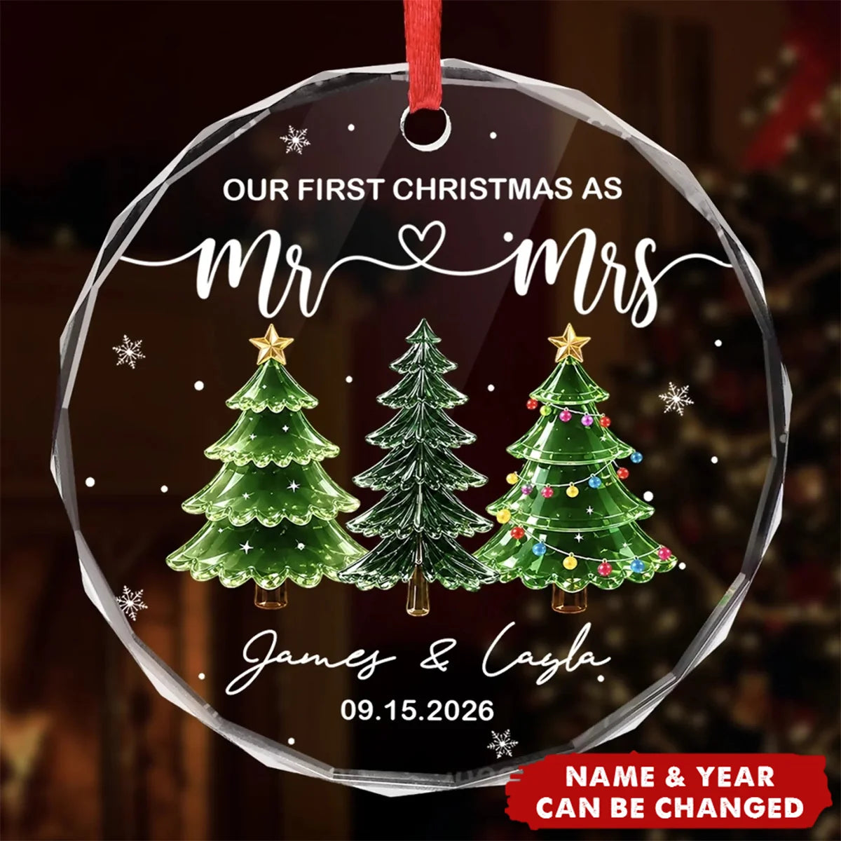 "Our First Christmas as Mr & Mrs" Personalized Glass Ornament - Custom Couple Keepsake Gift