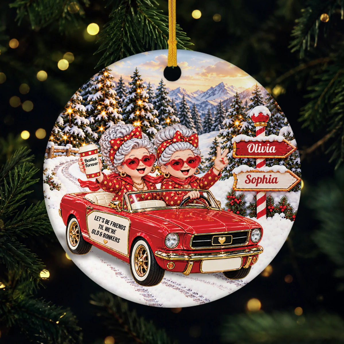 Old & Bonkers Personalized Besties Ceramic Ornament - Custom Christmas Gift for Friends