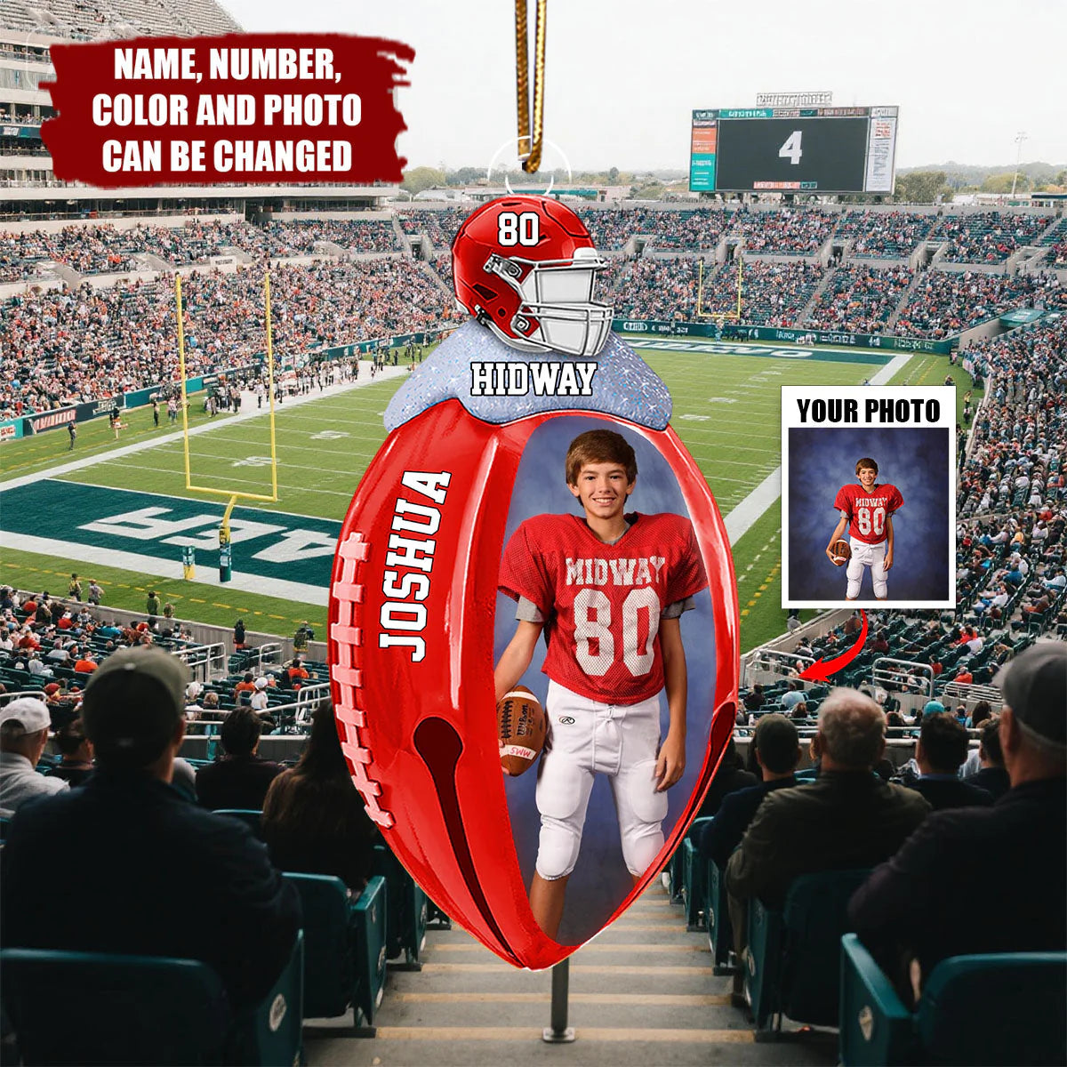 Personalized Football Christmas Ornament for Dad with personalized design details for meaningful gifting