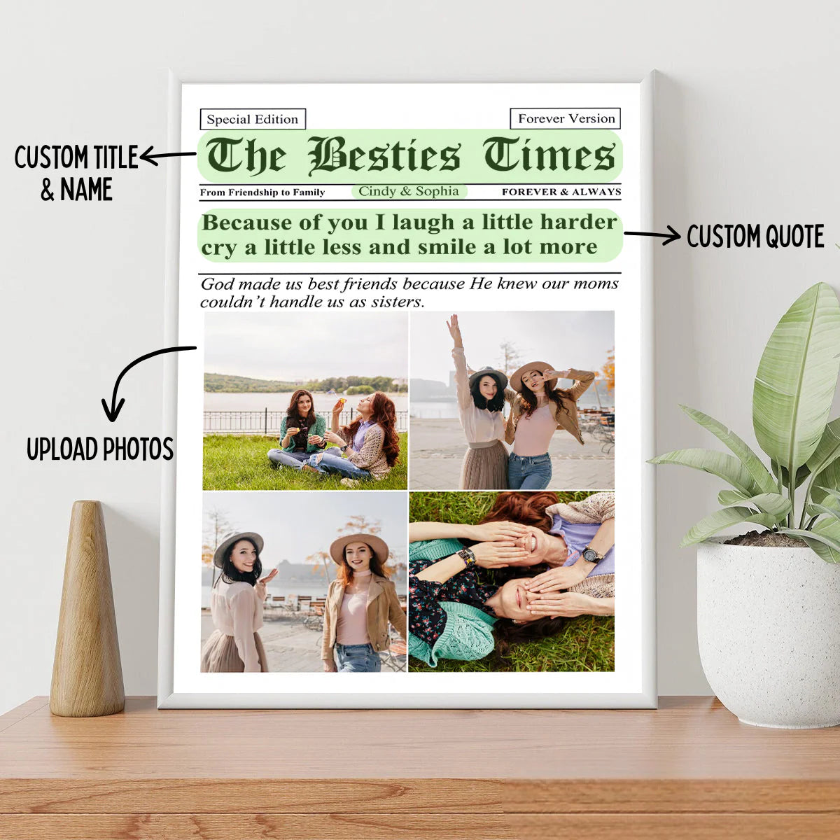 Custom Best Friends Newspaper Canvas for Sister with personalized design details for meaningful gifting image 6