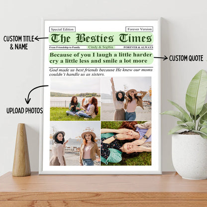 Custom Best Friends Newspaper Canvas for Sister with personalized design details for meaningful gifting image 6