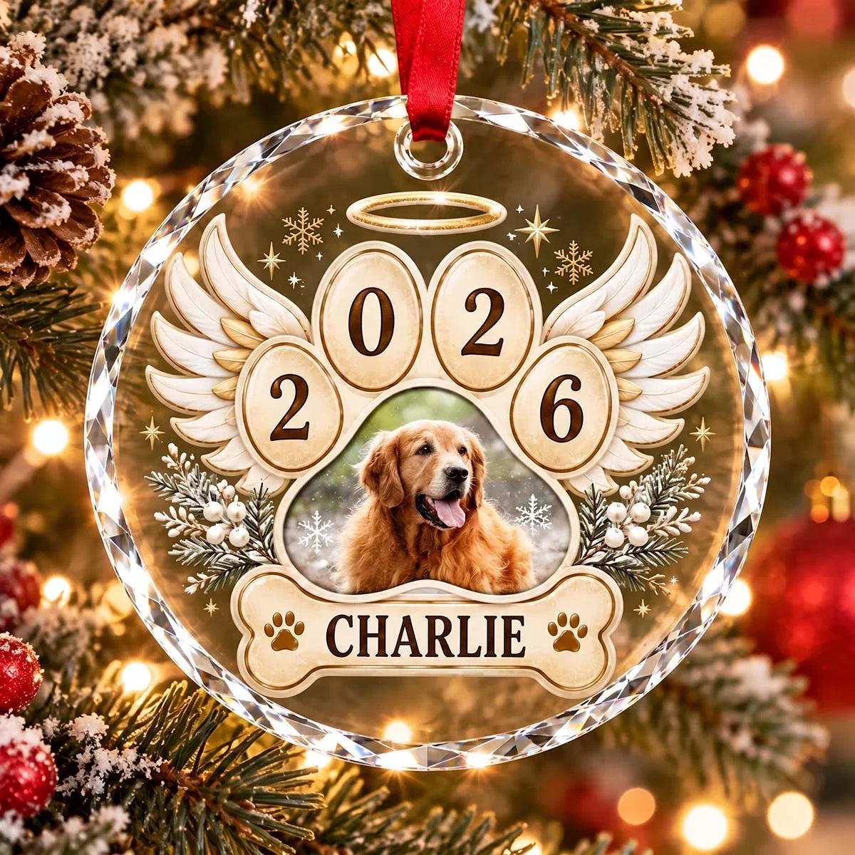 Custom Photo Dog Memorial Glass Ornament - Personalized Pet Keepsake 2026 Christmas Gift