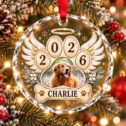 Custom Photo Dog Memorial Glass Ornament - Personalized Pet Keepsake 2026 Christmas Gift