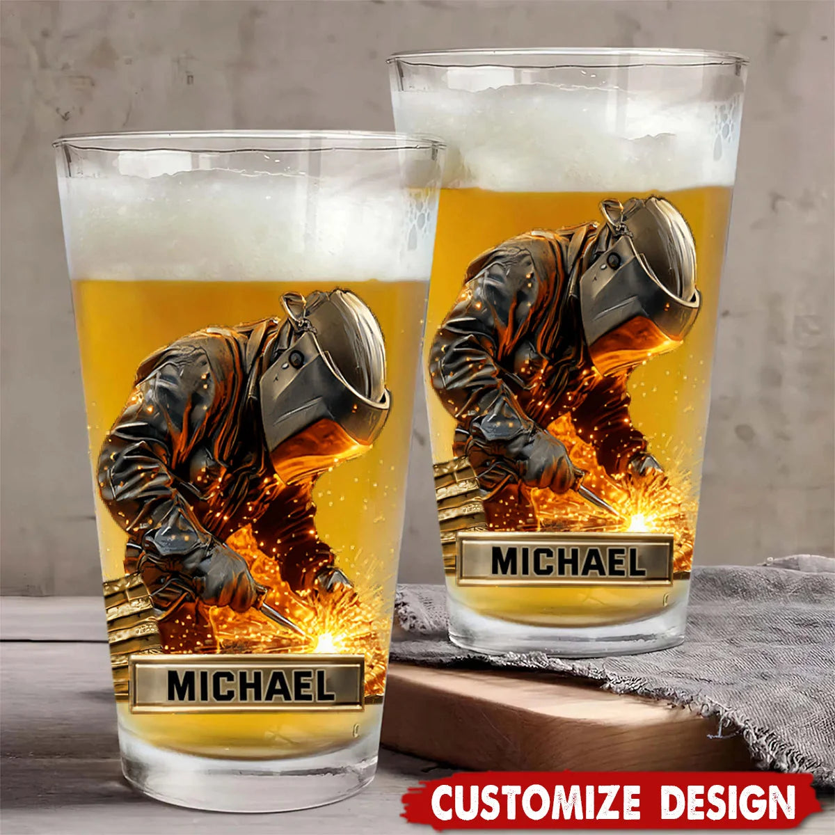 Strong Welder Personalized Beer Glass - Custom Name Gift for Welders