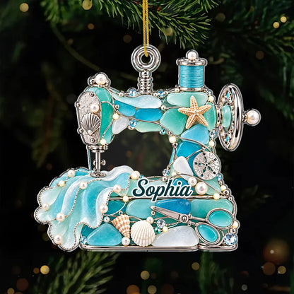 Sea Glass Sewing Machine Personalized Acrylic Ornament - Christmas Keepsake Gift for Quilters