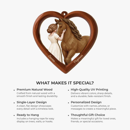 Personalized Horse Lover Wooden Heart Ornament - Custom Keepsake Christmas Decor Gift for Daughter