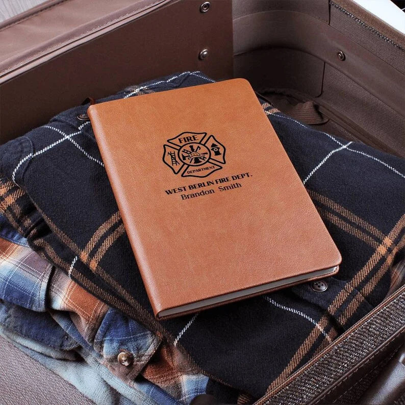 Personalized Firefighter Leather Journal - Custom Fireman Notebook & Station Keepsake Gift for Heroes