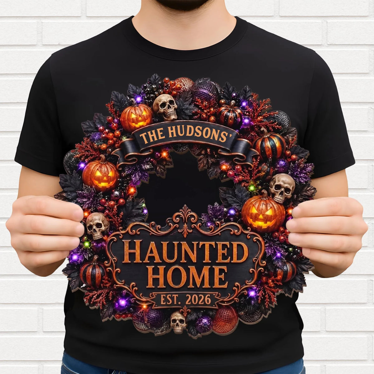 Haunted Home Personalized Halloween Wood Sign - Custom Wreath Decor for Family Front Porch