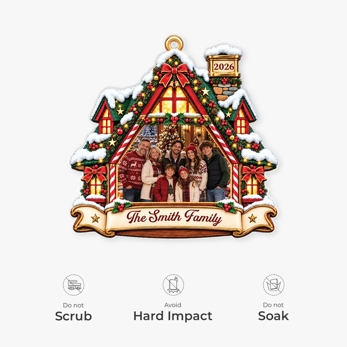 Cozy Holiday Cabin Custom Family Photo Acrylic Ornament - Christmas Keepsake for Family