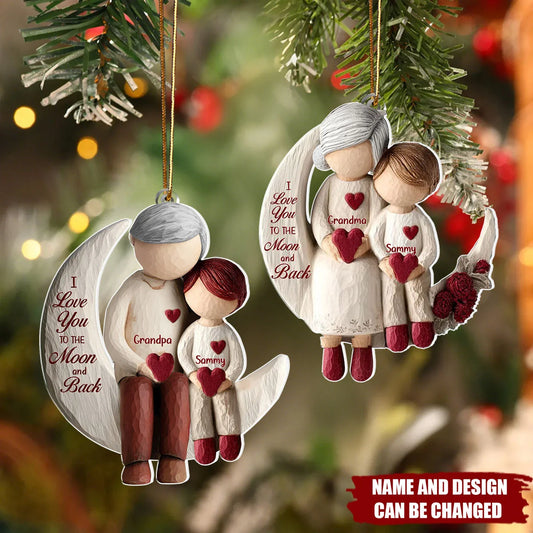 "I Love You To The Moon And Back" Personalized Acrylic Ornament - Christmas Keepsake for Grandma & Grandpa