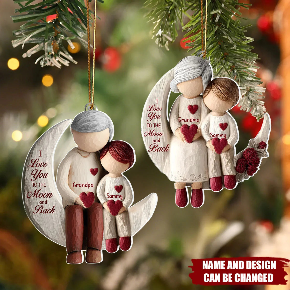 "I Love You To The Moon And Back" Personalized Acrylic Ornament - Christmas Keepsake for Grandma & Grandpa