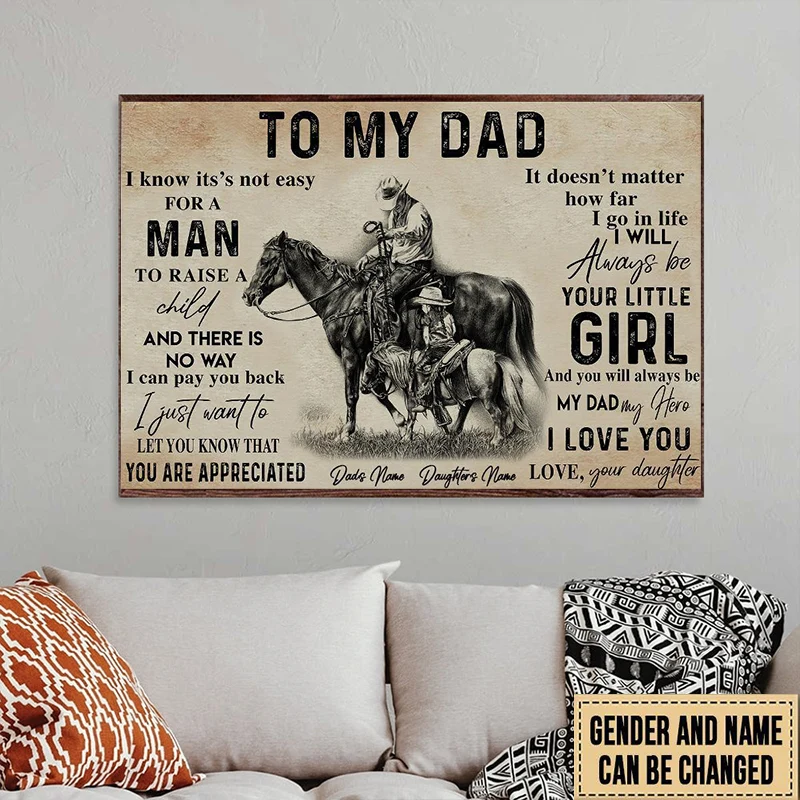 "To My Dad My Hero" Personalized Canvas / Poster - Custom Equestrian Cowboy Wall Art Gift