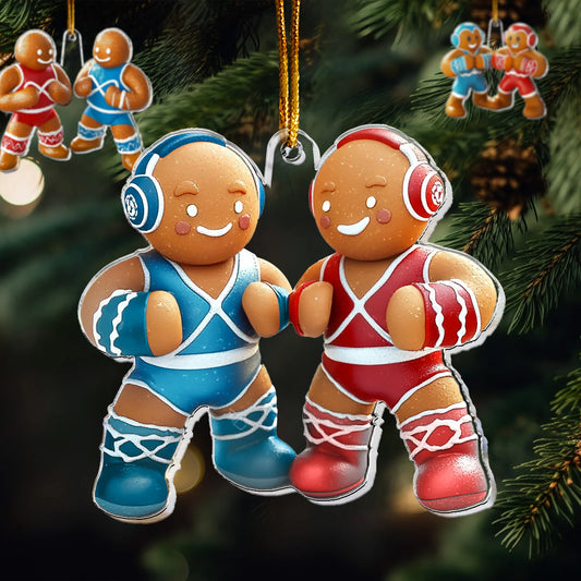 Wrestling Gingerbread Christmas Ornament - Personalized Flat Acrylic Keepsake for Wrestlers
