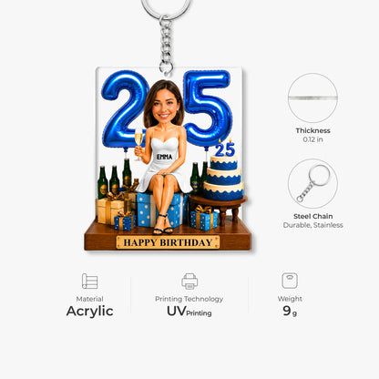 Personalized Birthday Acrylic Keychain - Custom Photo Birthday Keepsake Gift for Best Friends and Family