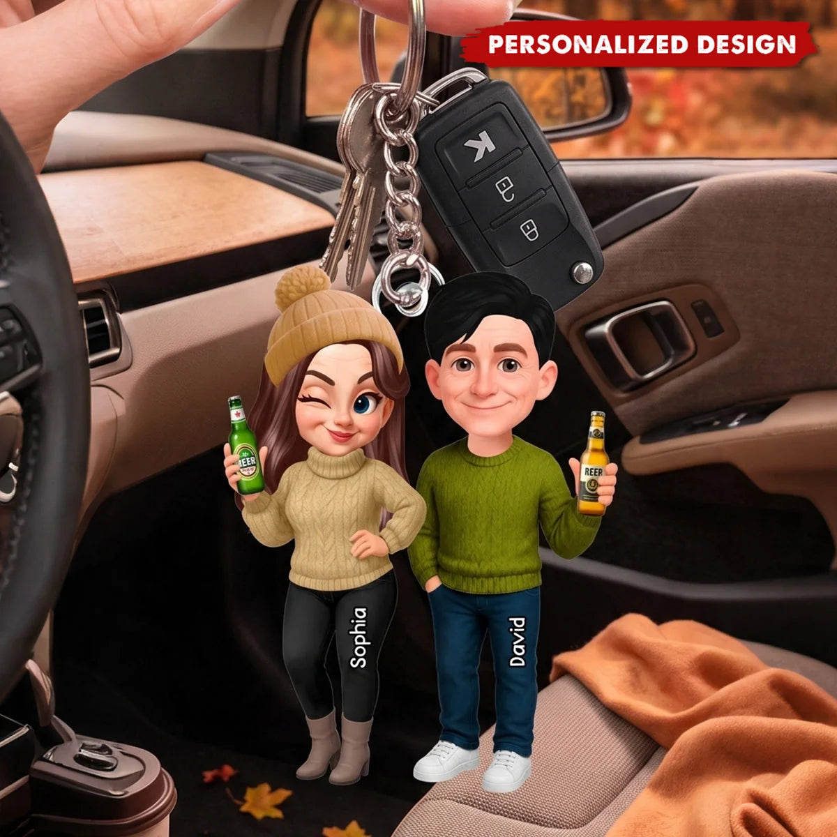 Custom Couple Cute Fall Characters Keychain - Personalized Acrylic Keepsake Gift for Grandparents and Couples
