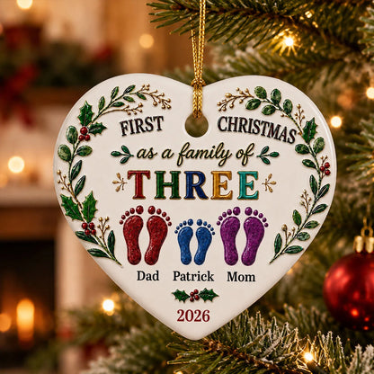 First Christmas as a Family - Personalized Ceramic Ornament Keepsake for New Parents