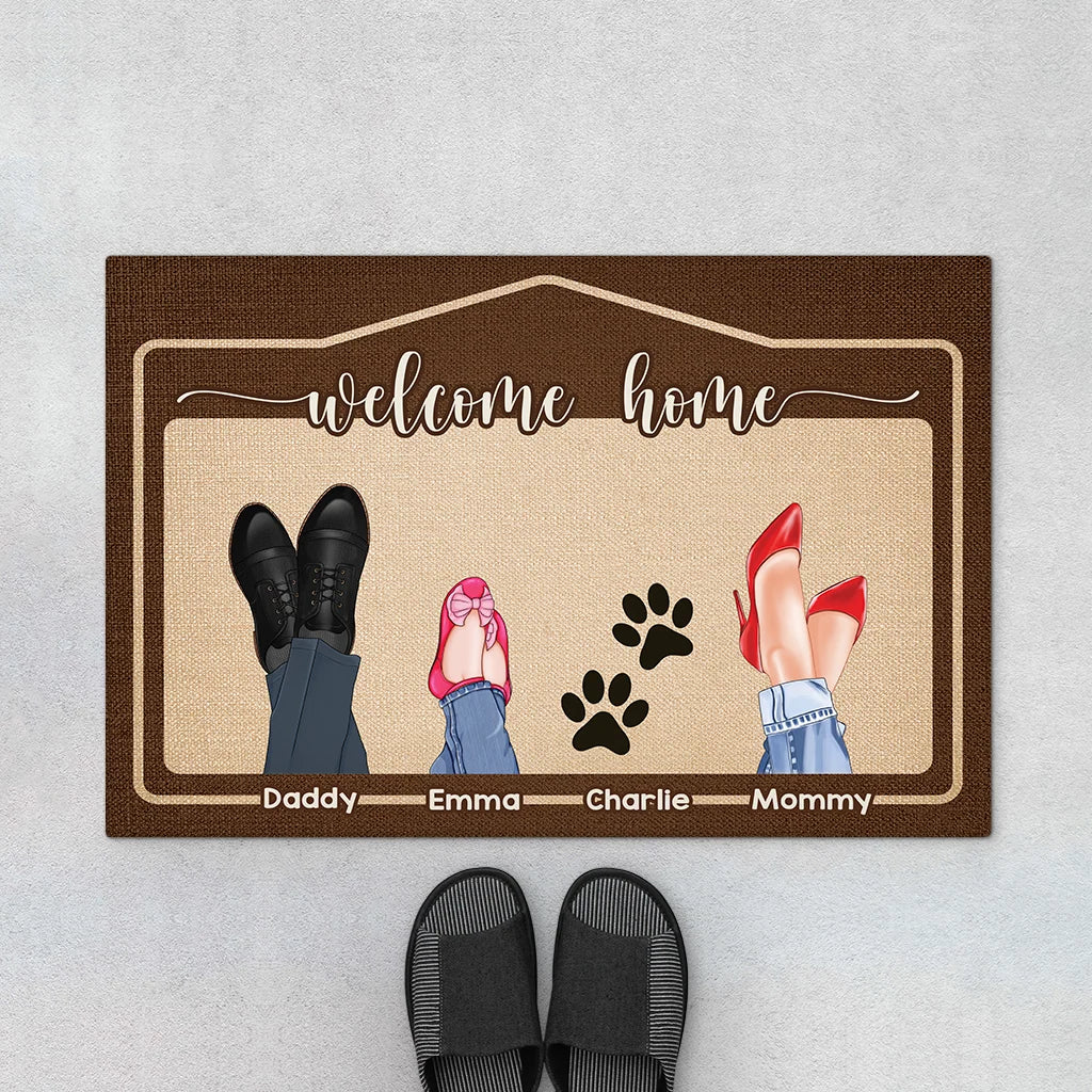 Welcome Home Personalized Family Doormat - Custom Name Dog Paw Mat for Housewarming
