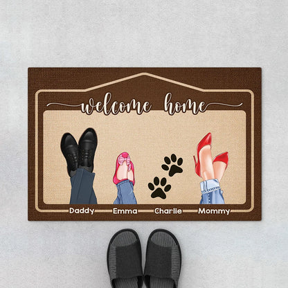 Welcome Home Personalized Family Doormat - Custom Name Dog Paw Mat for Housewarming