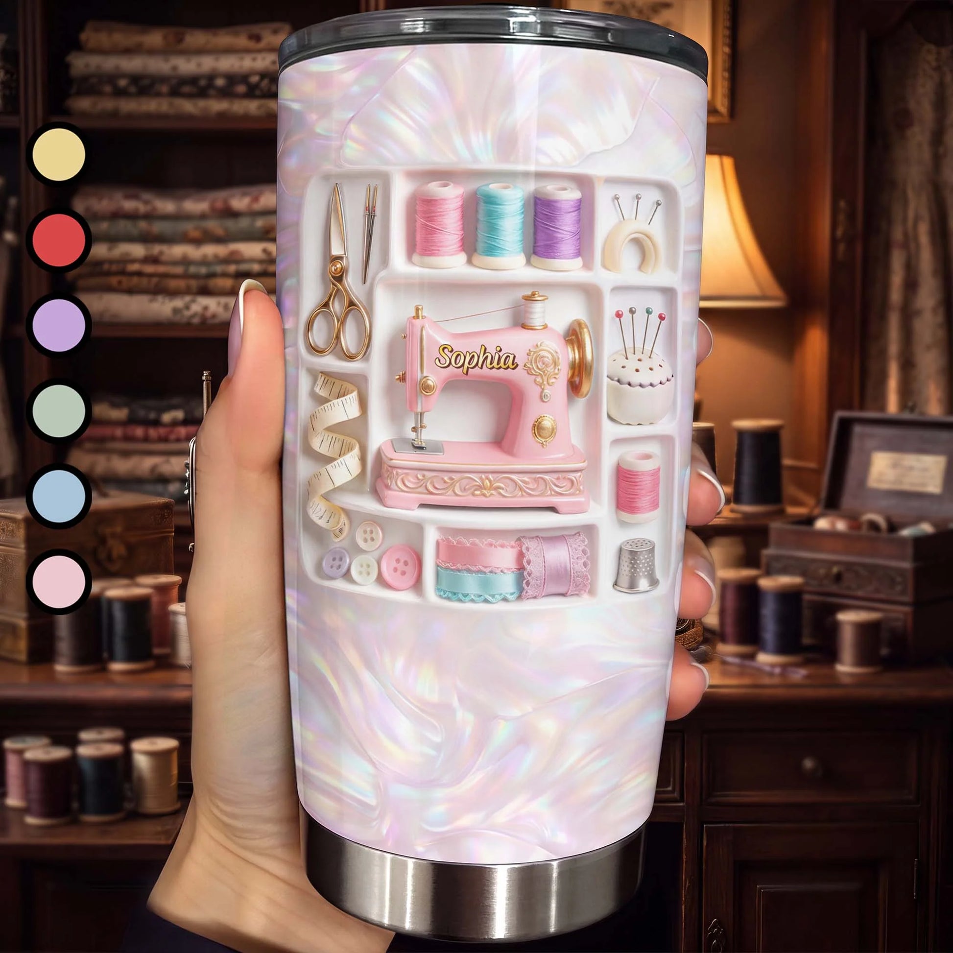 Personalized Sewing Tumbler 20Oz for Mom with personalized design details for meaningful gifting